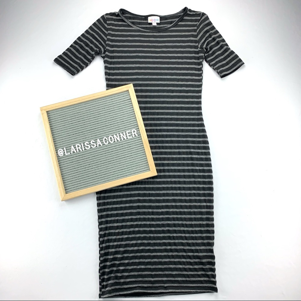 LuLaRoe Julia Black Gray Stripe Dress Size XXS